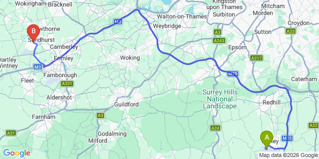 Map: London Gatwick Airport (LGW) to Yateley
