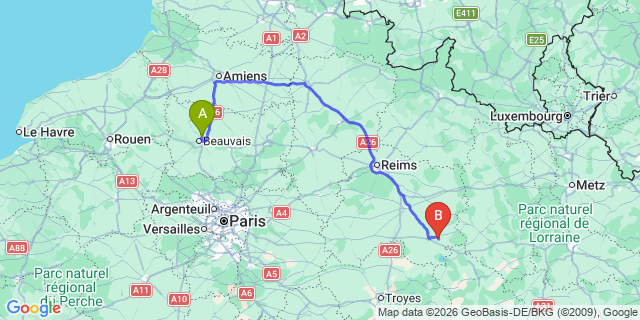 Map: Paris Beauvais Tille Airport (BVA)  to Leuven