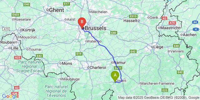 Map: Brussels Midi Train Station to Anseremme