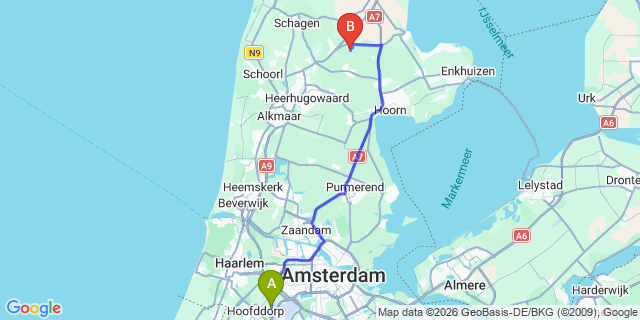 Map: Amsterdam Schiphol Airport (AMS) to Aartswoud