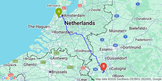 Map: Amsterdam Schiphol Airport (AMS) to Almelo