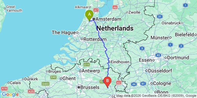 Map: Amsterdam Schiphol Airport (AMS) to Amersfoort