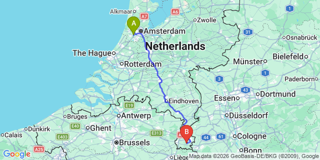 Map: Amsterdam Schiphol Airport (AMS) to Arnhem