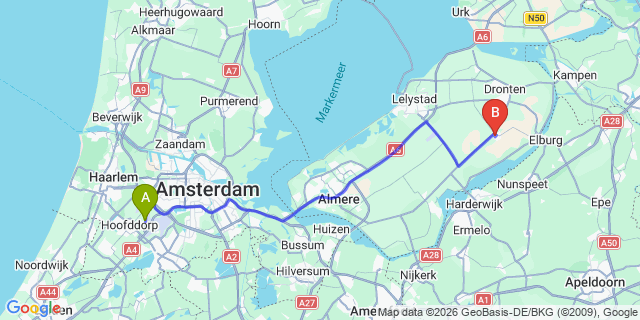 Map: Amsterdam Schiphol Airport (AMS) to Biddinghuizen