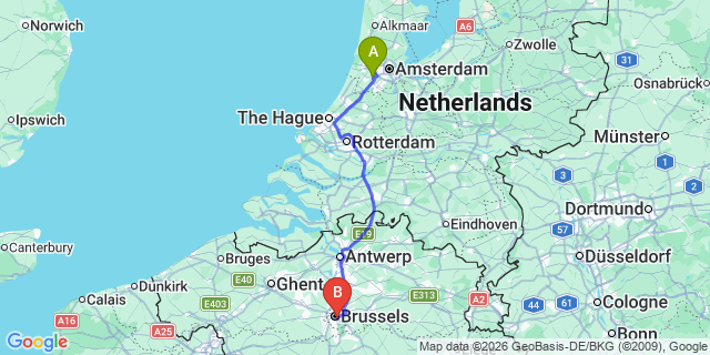 Map: Amsterdam Schiphol Airport (AMS) to Boom Tomorrowland Festival