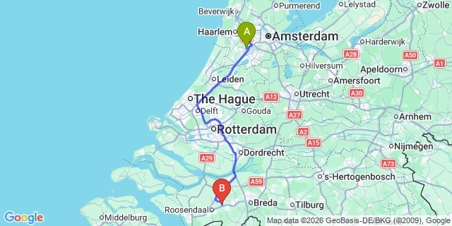 Map: Amsterdam Schiphol Airport (AMS) to Bosschenhoofd