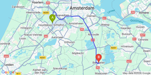 Map: Amsterdam Schiphol Airport (AMS) to Breukelen