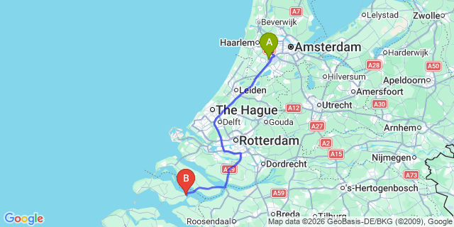 Map: Amsterdam Schiphol Airport (AMS) to Bruinisse