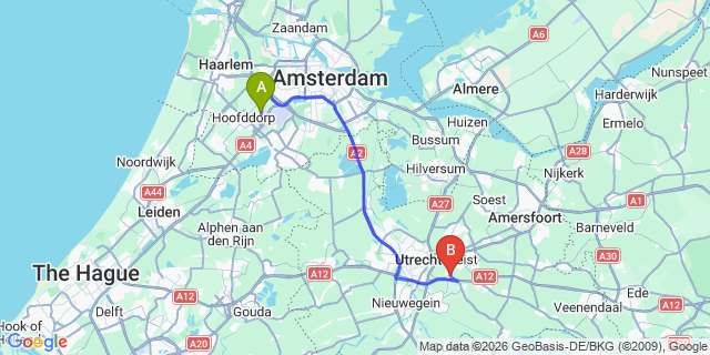 Map: Amsterdam Schiphol Airport (AMS) to Bunnik