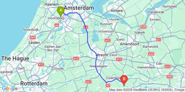 Map: Amsterdam Schiphol Airport (AMS) to Buren