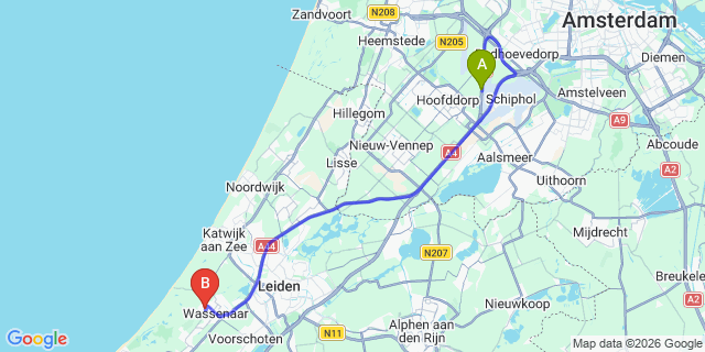 Map: Amsterdam Schiphol Airport (AMS) to Camping Duinrell