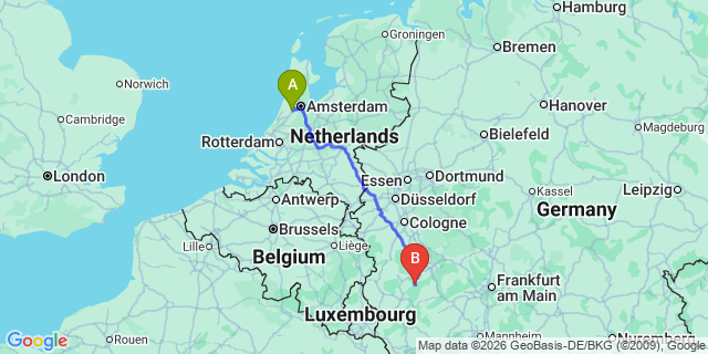 Map: Amsterdam Schiphol Airport (AMS) to Cochem