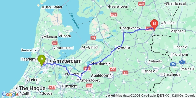 Map: Amsterdam Schiphol Airport (AMS) to Dalen