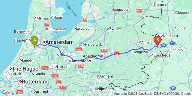 Map: Amsterdam Schiphol Airport (AMS) to De Lutte