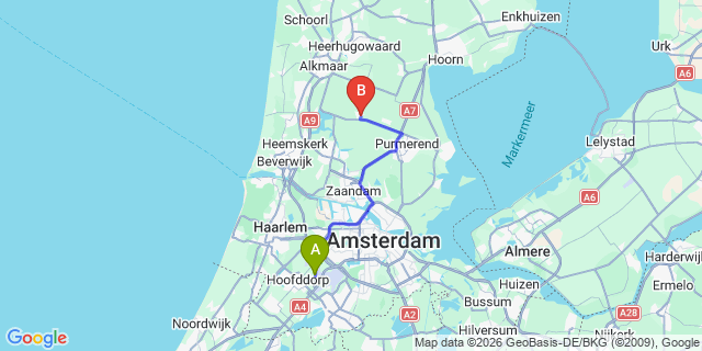 Map: Amsterdam Schiphol Airport (AMS) to De Rijp