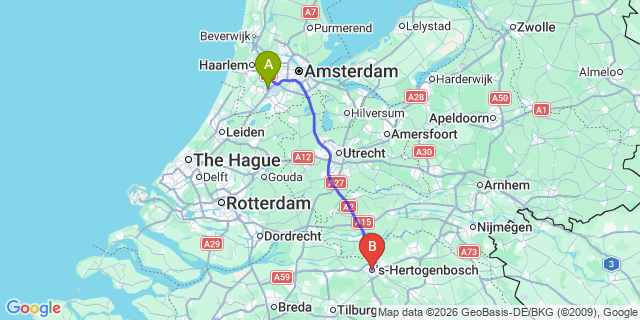 Map: Amsterdam Schiphol Airport (AMS) to Den Bosch