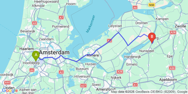 Map: Amsterdam Schiphol Airport (AMS) to Doornspijk