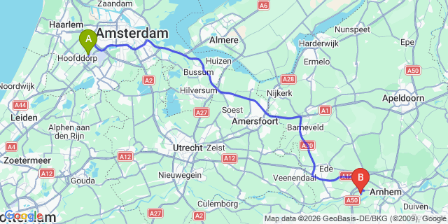 Map: Amsterdam Schiphol Airport (AMS) to Doorwerth
