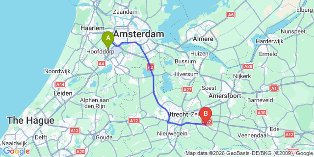 Map: Amsterdam Schiphol Airport (AMS) to Driebergen-Rijsenburg