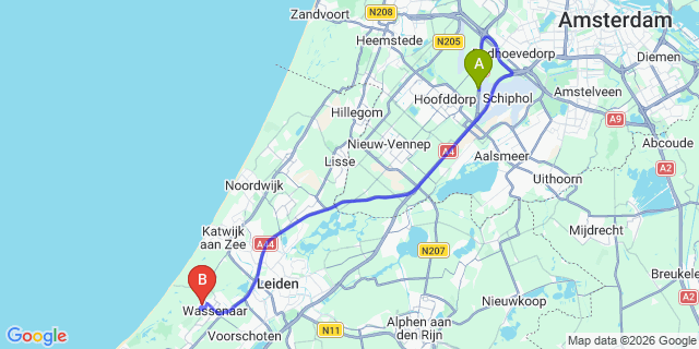 Map: Amsterdam Schiphol Airport (AMS) to Duinrell
