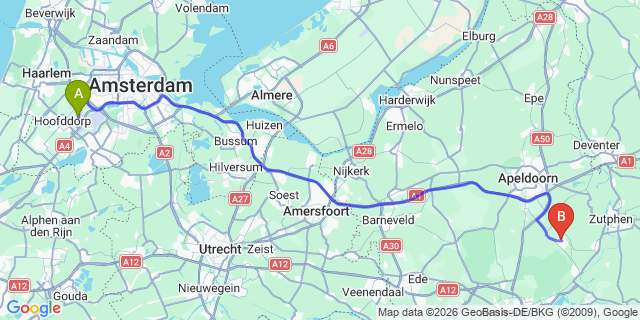 Map: Amsterdam Schiphol Airport (AMS) to Eerbeek
