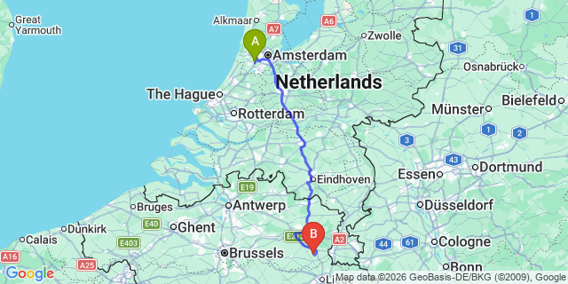 Map: Amsterdam Schiphol Airport (AMS) to Eindhoven