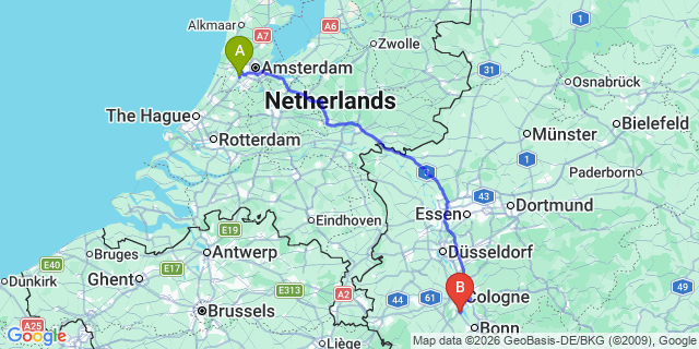 Map: Amsterdam Schiphol Airport (AMS) to Emmen