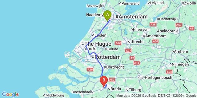 Map: Amsterdam Schiphol Airport (AMS) to Etten Leur
