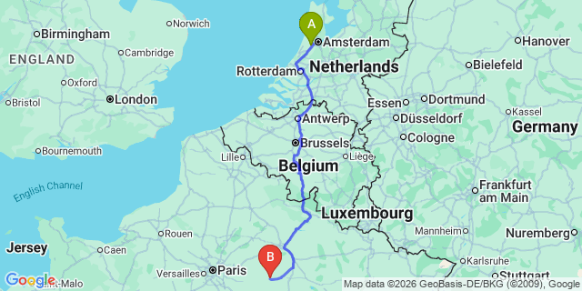 Map: Amsterdam Schiphol Airport (AMS) to Ghent