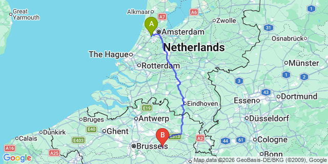 Map: Amsterdam Schiphol Airport (AMS) to Gorinchem