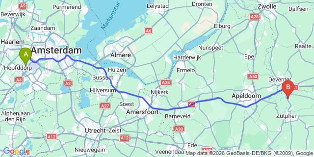 Map: Amsterdam Schiphol Airport (AMS) to Gorssel