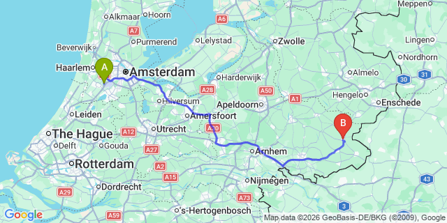 Map: Amsterdam Schiphol Airport (AMS) to Groenlo