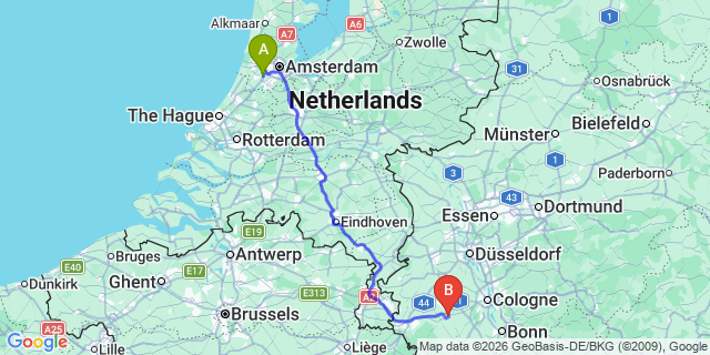 Map: Amsterdam Schiphol Airport (AMS) to Groningen