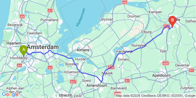 Map: Amsterdam Schiphol Airport (AMS) to Hattem