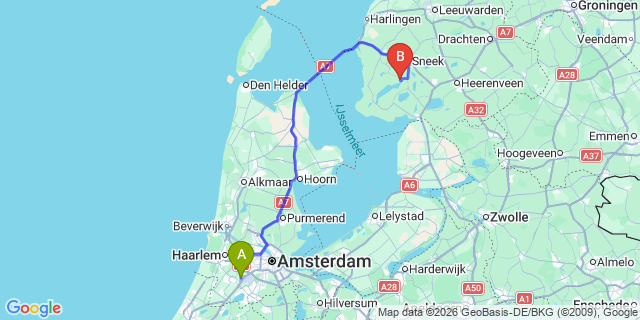 Map: Amsterdam Schiphol Airport (AMS) to Heeg