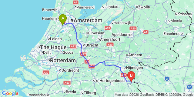 Map: Amsterdam Schiphol Airport (AMS) to Heijen
