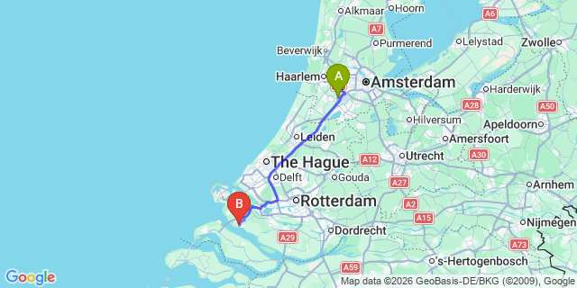 Map: Amsterdam Schiphol Airport (AMS) to Hellevoetsluis