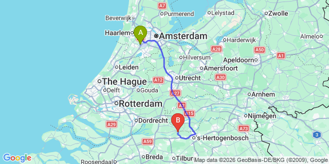 Map: Amsterdam Schiphol Airport (AMS) to Heusden
