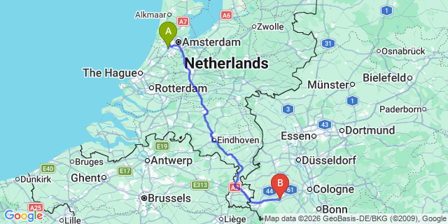 Map: Amsterdam Schiphol Airport (AMS) to Hoogeveen