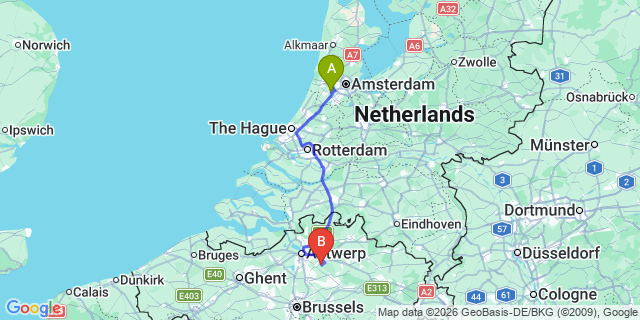 Map: Amsterdam Schiphol Airport (AMS) to Kessel