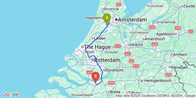 Map: Amsterdam Schiphol Airport (AMS) to Klundert