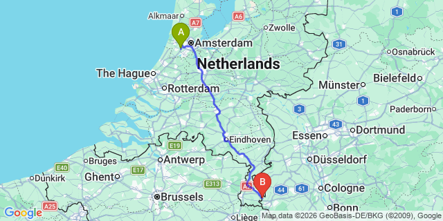 Map: Amsterdam Schiphol Airport (AMS) to Landgraaf