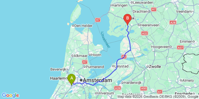 Map: Amsterdam Schiphol Airport (AMS) to Langweer