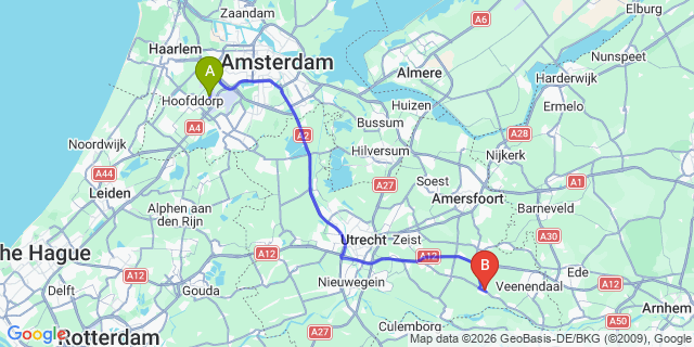 Map: Amsterdam Schiphol Airport (AMS) to Leersum
