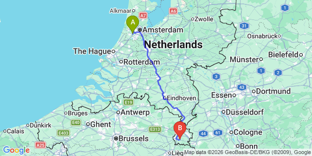 Map: Amsterdam Schiphol Airport (AMS) to Leeuwarden