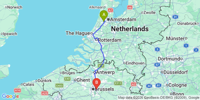 Map: Amsterdam Schiphol Airport (AMS) to Leiden
