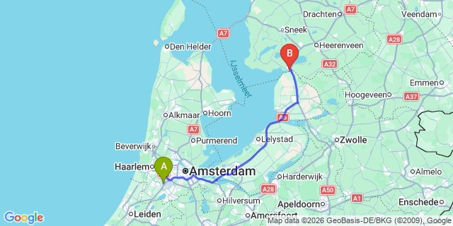 Map: Amsterdam Schiphol Airport (AMS) to Lemmer