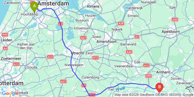 Map: Amsterdam Schiphol Airport (AMS) to Lent 