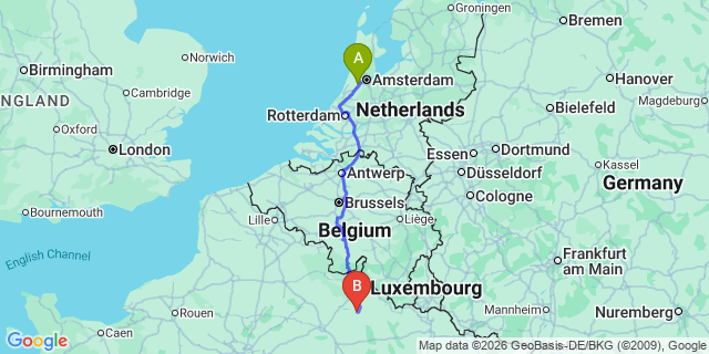Map: Amsterdam Schiphol Airport (AMS) to Leuven