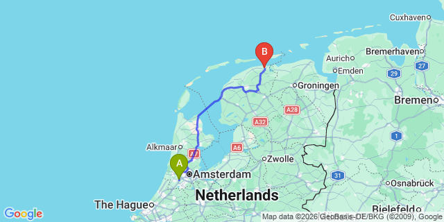 Map: Amsterdam Schiphol Airport (AMS) to Lioessens